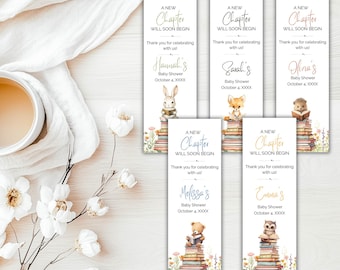 Woodland Animal Baby Shower Bookmark Favors, Story Book Theme Baby Shower, Woodland Baby Shower, Gender Neutral Baby Shower, Custom Favors