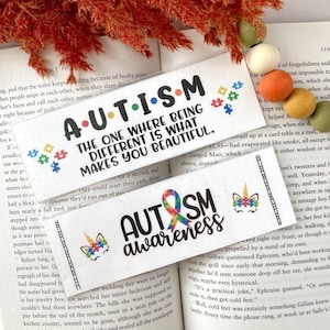 Autism Awareness Laminated Bookmarks, Autism Mom Gift, Double Sided, Unicorn Bookmark, Autism Puzzle Piece Bookmark, Neurodiversity