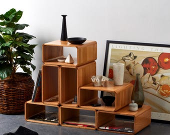 Modular Solid Oak Stacking Shelf, Closet Garage Organizer