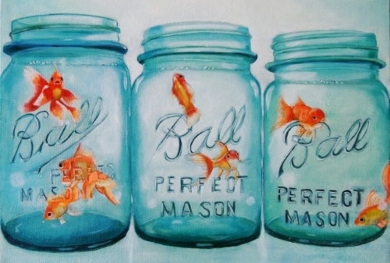 Antique Mason Jar Goldfish Fine Art Giclee Print Etsy