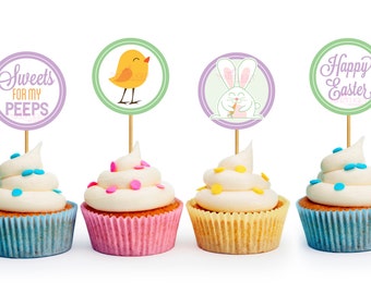 2&quot;x2&quot; Easter Cupcake Toppers/Stickers - Printable PDF - Instant Download