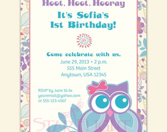 Customized Owl Birthday Invitation - printable PDF