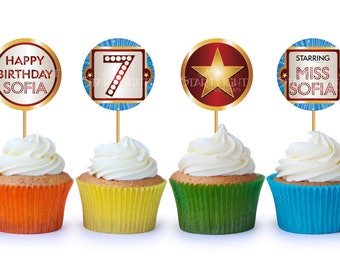 2"x2" Hollywood Movie Marquee Cupcake Toppers/Stickers - Printable PDF