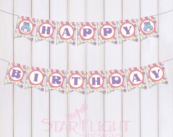 Owl Birthday Banner - Printable PDF - Instant Download