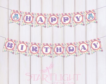 Owl Birthday Banner - Printable PDF - Instant Download