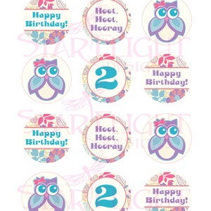 2"x2" Owl Birthday Cupcake Toppers - Printable PDF - Etsy