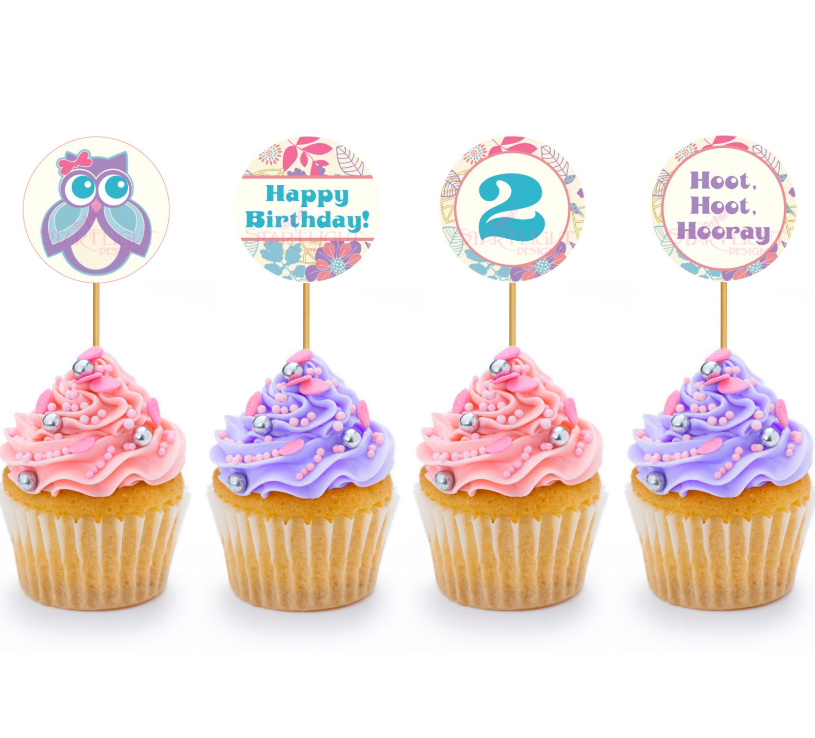 2x2 Owl Birthday Cupcake Toppers Printable PDF - Etsy