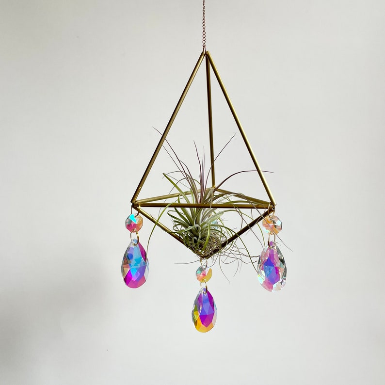 Lg. Geometric Himmeli Hanger teardrop w/ gems w/ plant