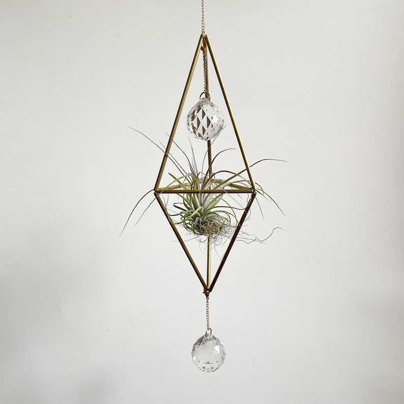 Lg. Geometric Himmeli Hanger long diamond w/ 2 prisms & plant