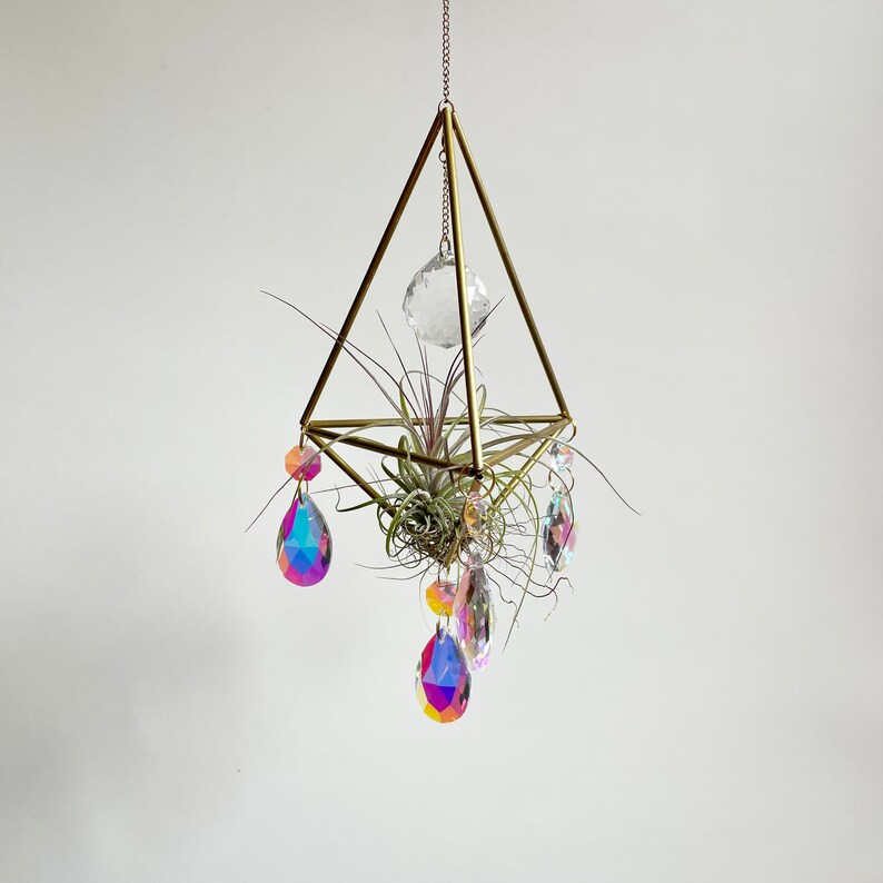 Lg. Geometric Himmeli Hanger teardrop w/ gems w/prism ball & plant