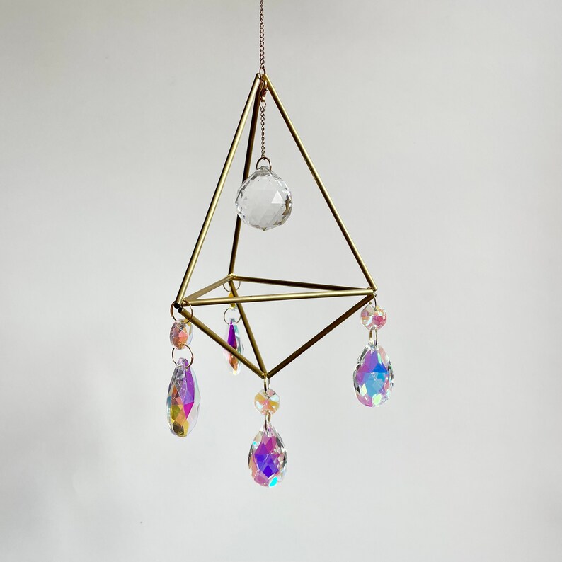 Lg. Geometric Himmeli Hanger teardrop w/ gems w/ prism ball