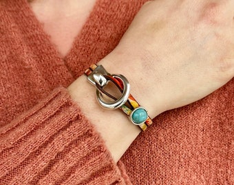 Leather and turquoise Western style Boho wrap bracelet for women | Handmade leather jewelry | Gift for her