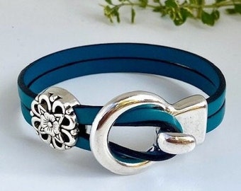 Leather and silver filigree handmade Boho wrap bracelet for women | Custom leather bracelet jewelry gift | Stacking bracelet for her
