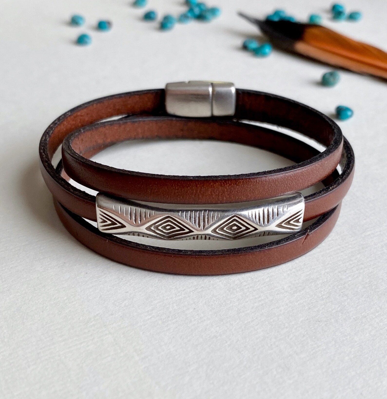 Triple Wrap Leather and Silver Bracelet for Women Ethnic Etsy