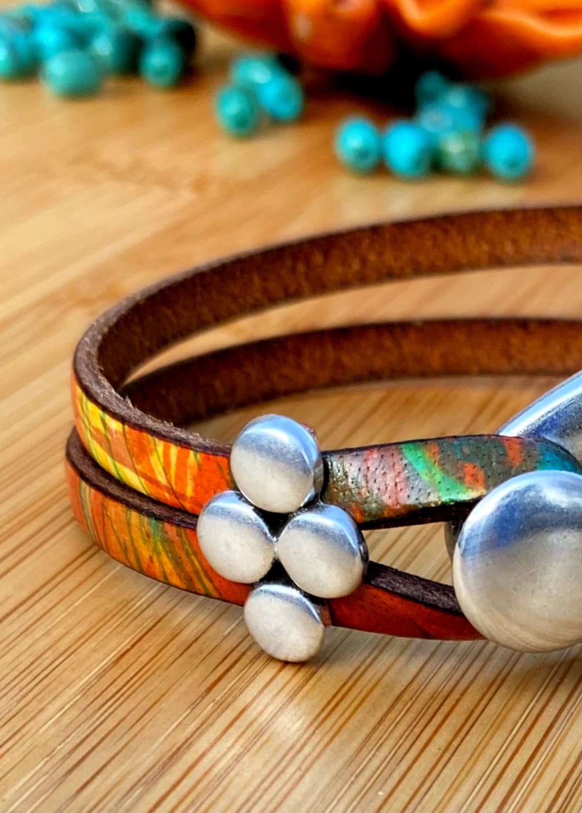 Leather and Silver Boho Hippie Bracelet Womens Southwest Etsy