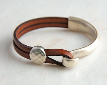 Leather cuff bracelet for women | Genuine leather wrap bracelet for men and women | Boho jewelry | Leather and silver from Red Moon Jewelry