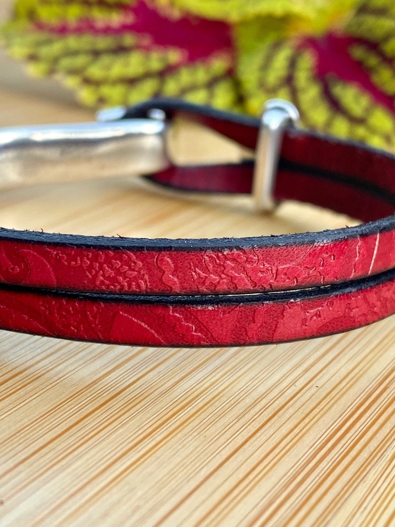 Leather cuff bracelet for women Silver half hook red wrap Etsy