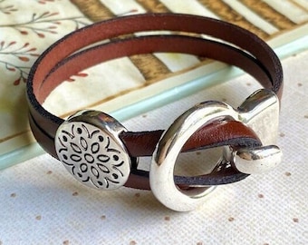 Handmade leather jewelry gift bracelets for her | Womens silver and leather wrap bracelet from Red Moon Jewelry