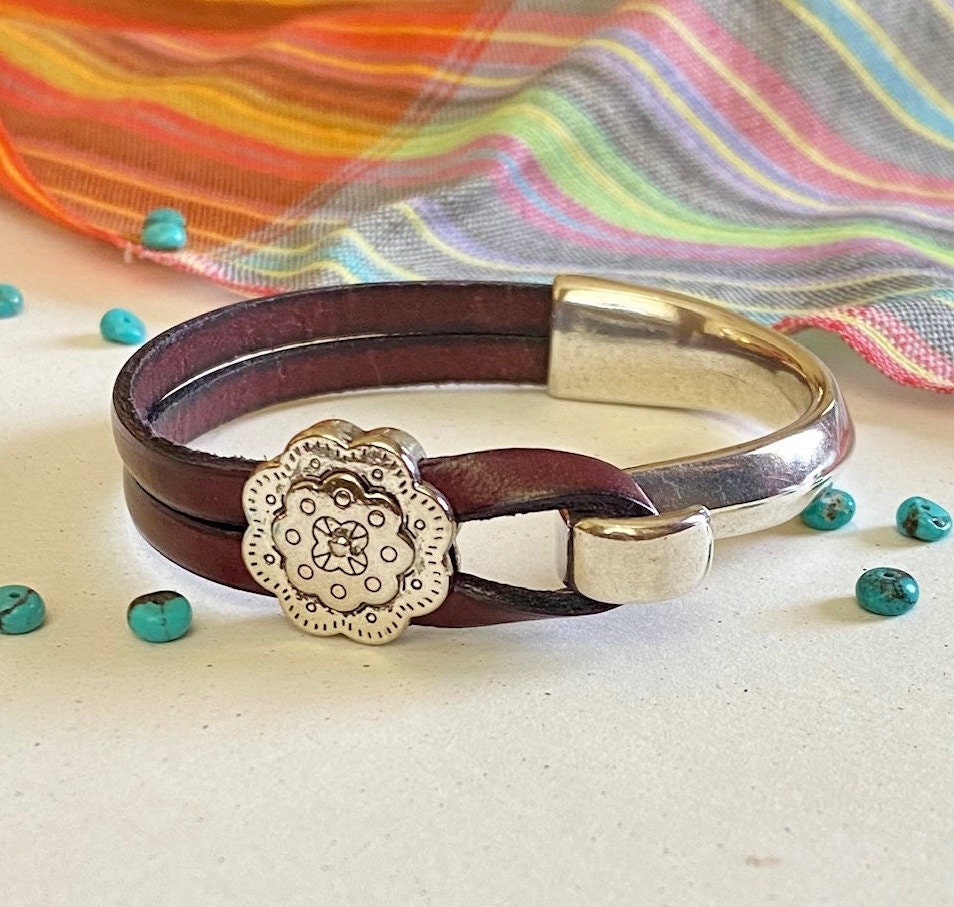 Concho Bracelet on Leather - Etsy