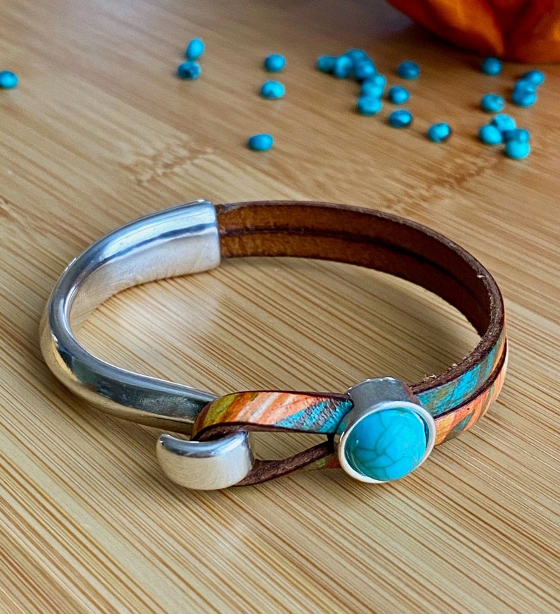 Turquoise and leather cuff bracelet for women Western Etsy