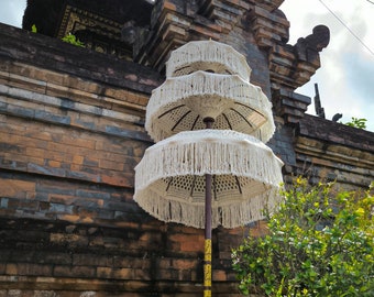 Handmade Macrame Parasol, White Triple Parasol Macrame, Parasol Decoration, Tiered Umbrella Bali