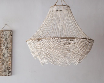 Lustre coquillage en perles fait main, éclairage côtier combiné, design moderne