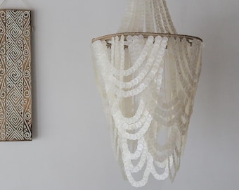 Handmade Capiz Shell Chandelier: Modern Bali Seashell Ceiling Light