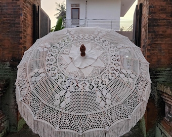 Handmade Macrame Parasol,Parasol Macrame in Off White, Parasol Decoration, Parasol Motif Flowers,Garden Decoration Parasol
