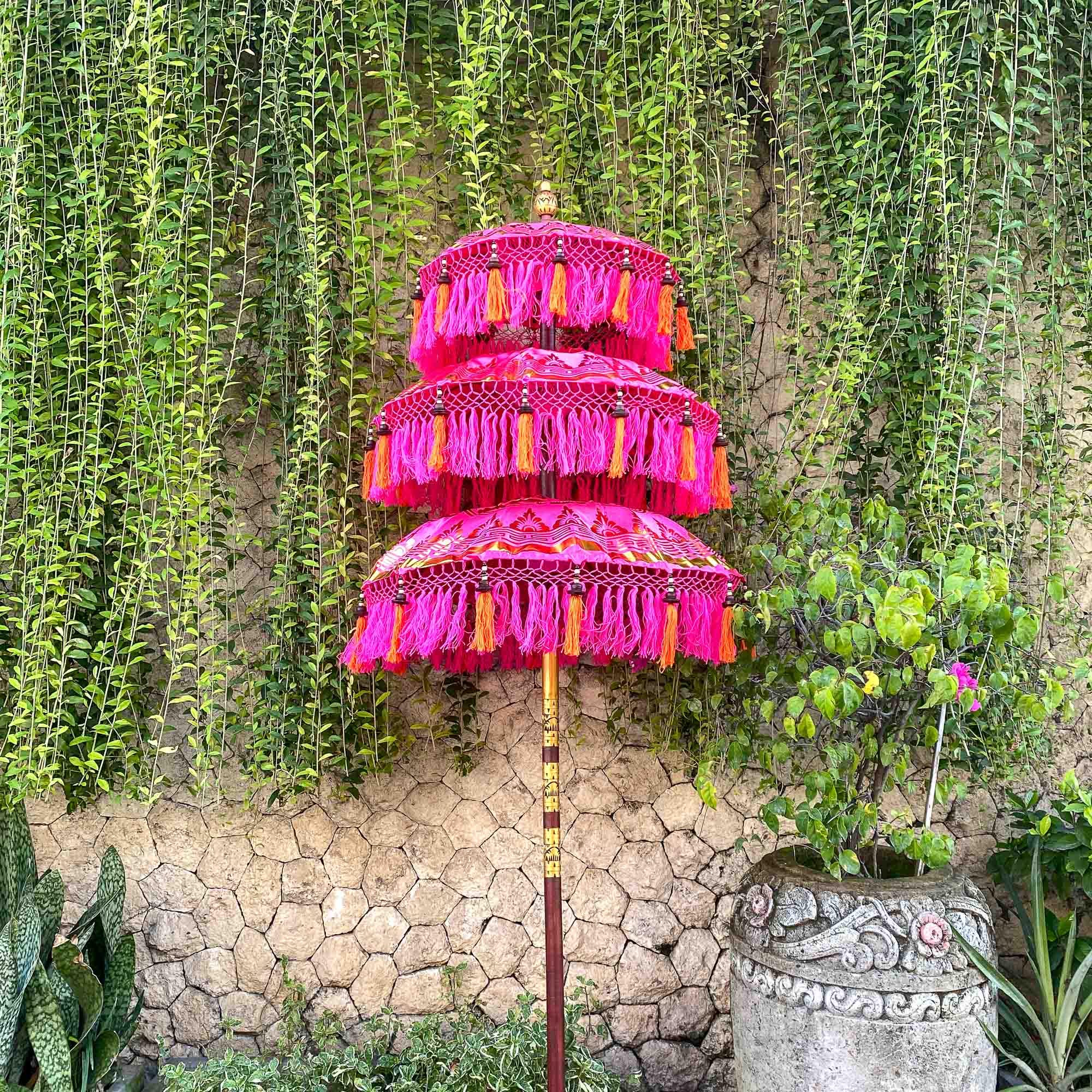 Handmade Triple Pink Parasol, Triple Parasol Decoration, Parasol Decoration, Tiered Umbrella Bali