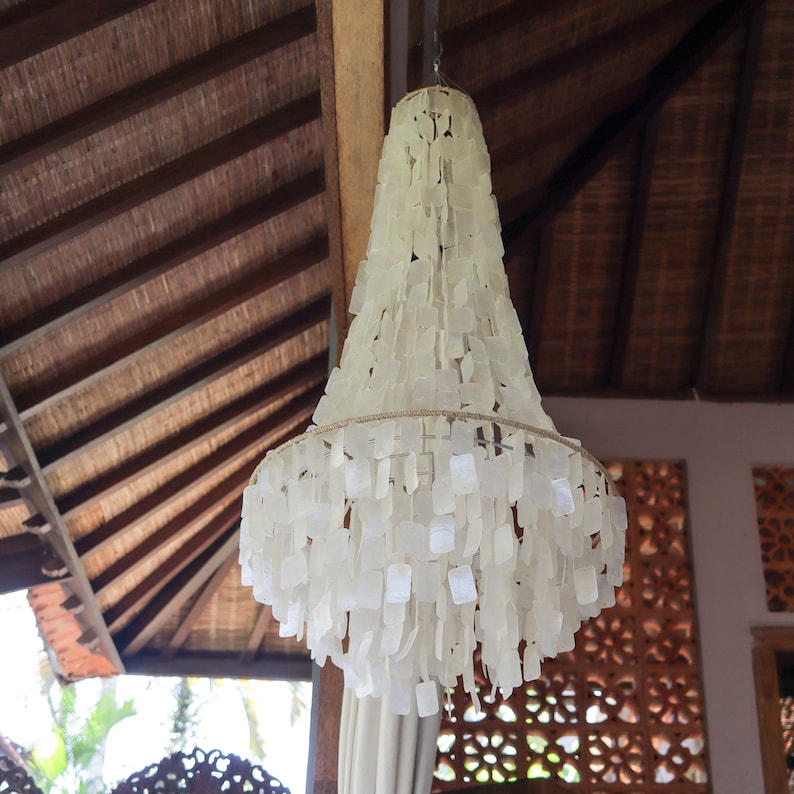 Natural Capiz Shell Chandelier: Handmade Bali Seashell Home Decor Tear ...