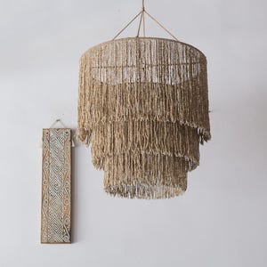 Beaded Ceiling Light Tiered, Bali Beaded Chandelier, Lampshade Made Beaded, Hanging Beaded Pendant Light, Beaded Chandelier Decoration