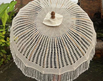 Handmade Macrame Parasol,Parasol Macrame in Off White, Parasol Decoration, Parasol Motif Kipas,Garden Decoration Parasol