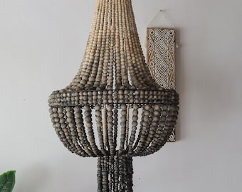 Handmade Wooden Beaded Chandelier: Black Gradation Pendant Lamp