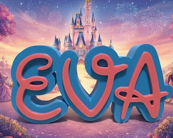 Placa de nombre personalizada impresa en 3D para escritorio con fuente inspirada en Disney, letrero estilo princesa, adorno para tarta de cumpleaños, placa de nombre para juego