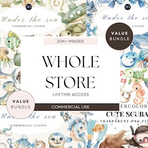 ストア全体のクリップアートバンドルPNGファイルには、工芸品、昇華、クリエイティブな商業利用のためのかわいい水彩画のイラストが含まれています