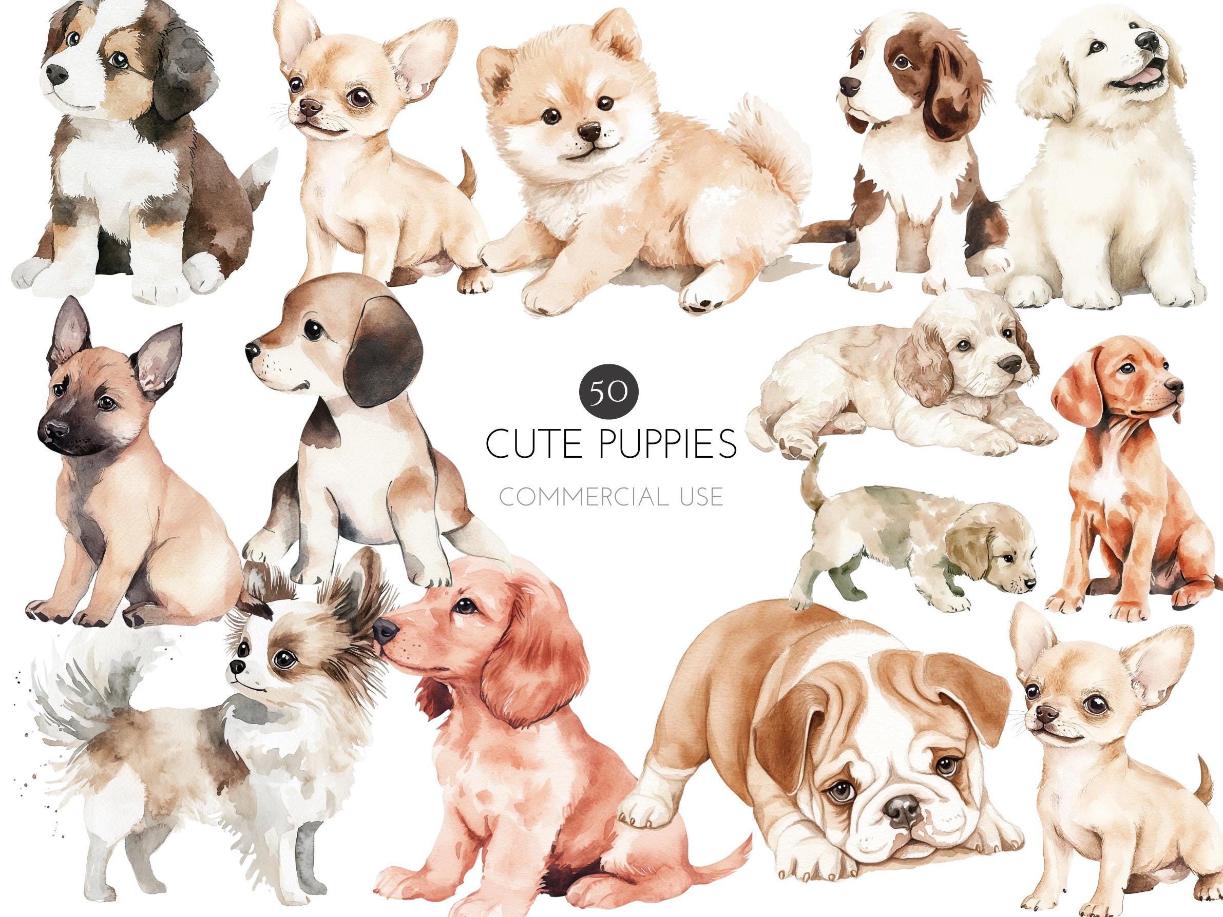 Cute Puppies Clipart Bundle With Adorable Dog Breeds, Hand Drawn Puppy ...