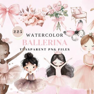 Watercolor Ballerina Clipart Bundle | 225 Elegant Ballet Illustrations for Crafts, Invitations & Sublimation Commercial Use