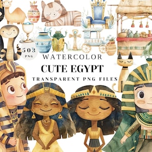 Paquete de imágenes prediseñadas del Antiguo Egipto en acuarela - 503 lindos faraones, pirámides, dioses y jeroglíficos egipcios PNG para manualidades y diseños digitales