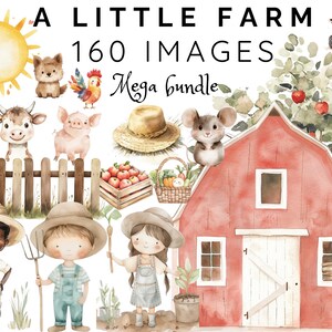 160 Little Farm Clipart Bundle |160 Little Farm Clipart Bundle | Cute Farm Animals, Barn, Kids, and Rustic Elements for Crafts, Stickers