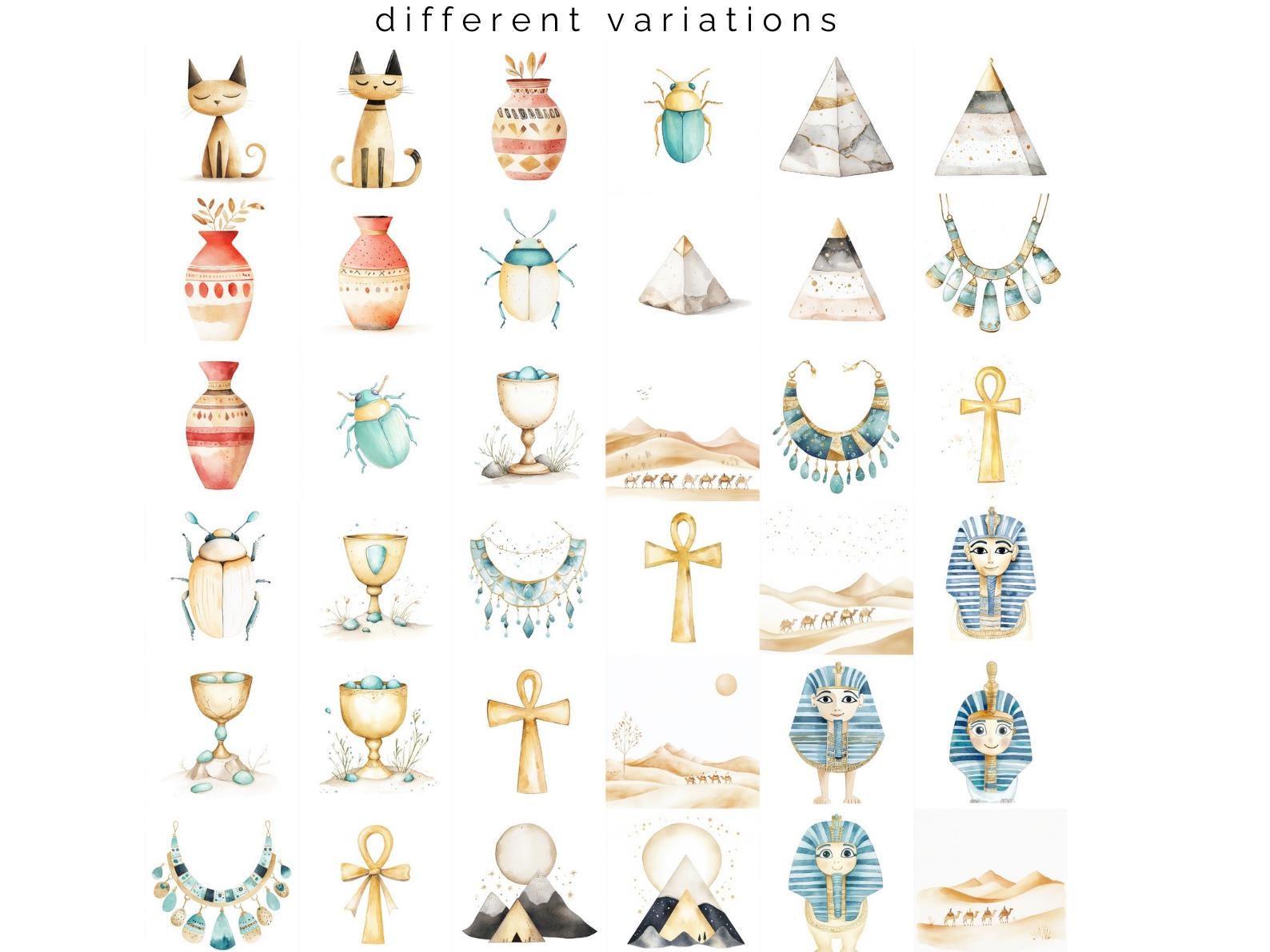 Watercolor Ancient Egypt Clipart Bundle - 503 Cute Egyptian Pharaohs ...