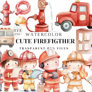 Watercolor Cute Firefighter Clipart | 372 Adorable Firefighter Illustrations for Crafts, Kids' Projects & Sublimation Design Idea