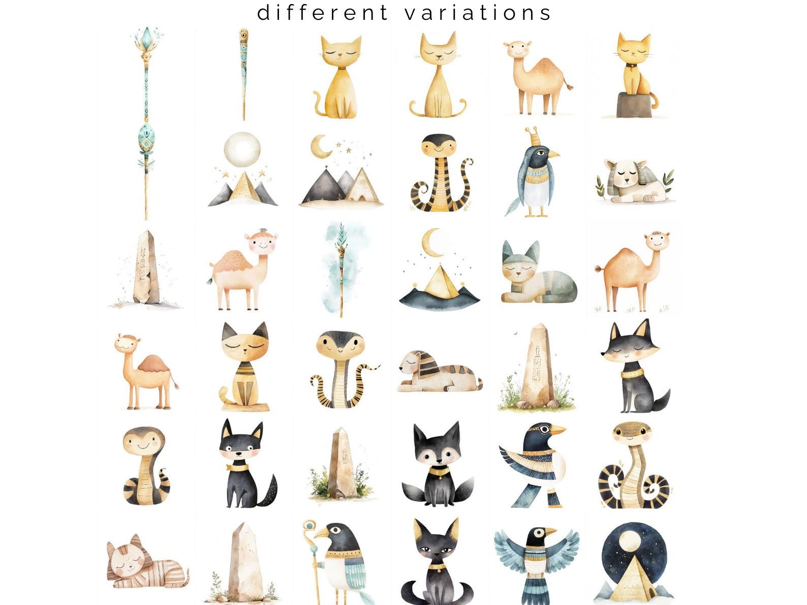 Watercolor Ancient Egypt Clipart Bundle - 503 Cute Egyptian Pharaohs ...