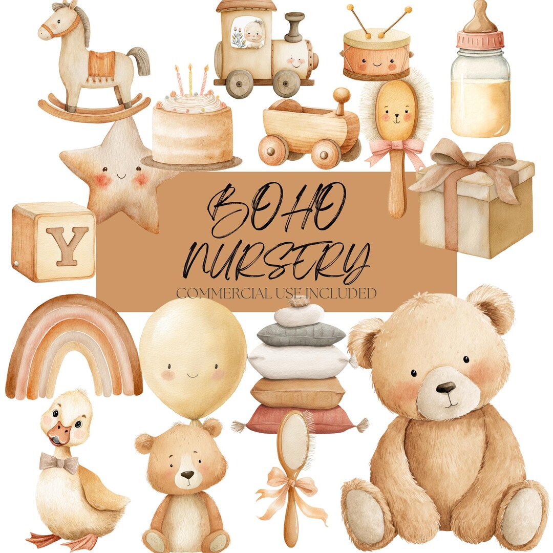 Watercolor Boho Nursery Clipart Bundle, Digital Download - Etsy