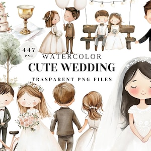 Paquete de imágenes prediseñadas de boda de acuarela ? 447 ilustraciones románticas de bodas para invitaciones, álbumes de recortes y proyectos de sublimación
