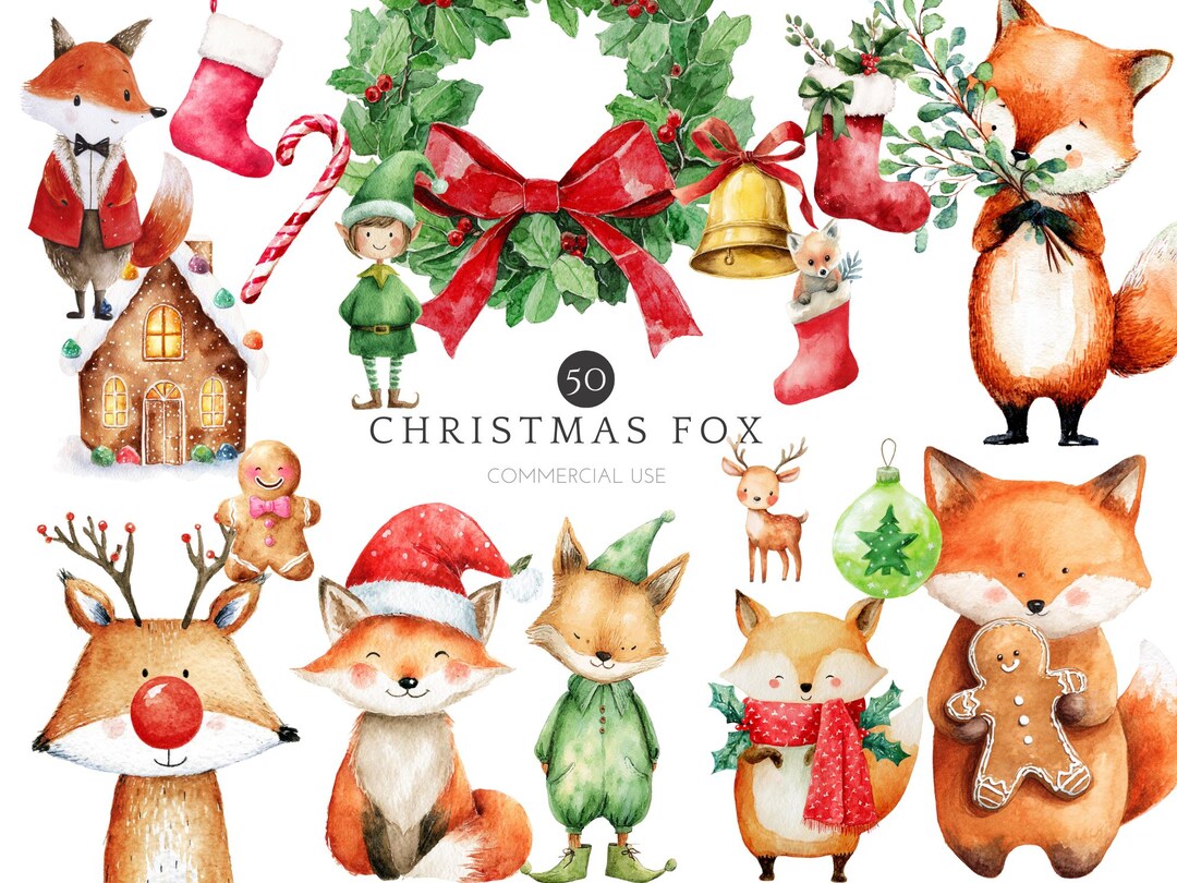 Cute Christmas Fox Clipart – Festive Fox in Santa Hat, Winter Animal ...