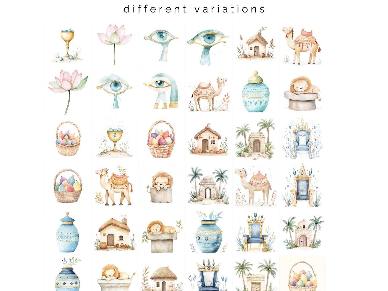 Watercolor Ancient Egypt Clipart Bundle - 503 Cute Egyptian Pharaohs ...