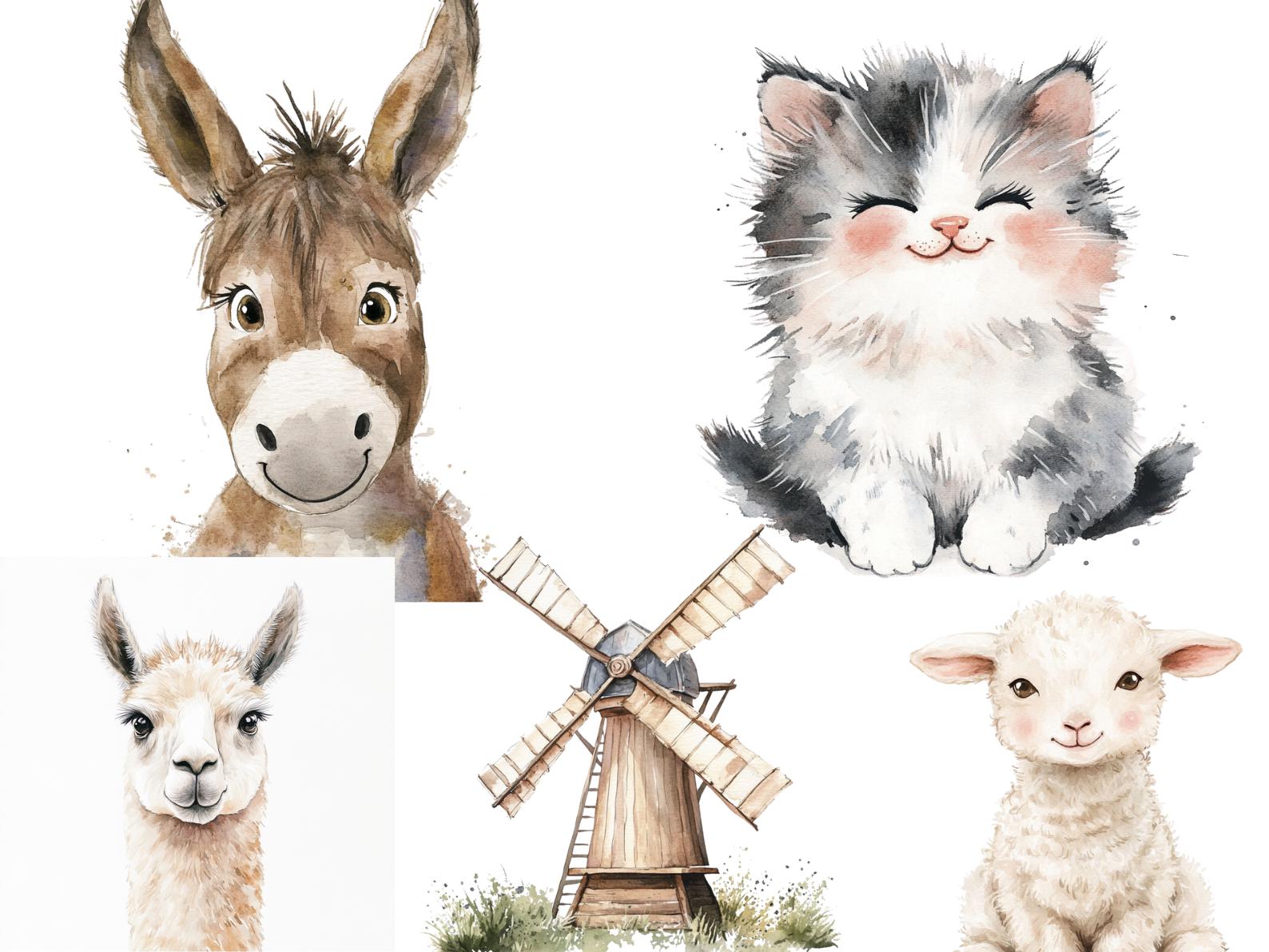 Watercolor Farm Animals Clipart Bundle | 151 Adorable Farm Animal ...