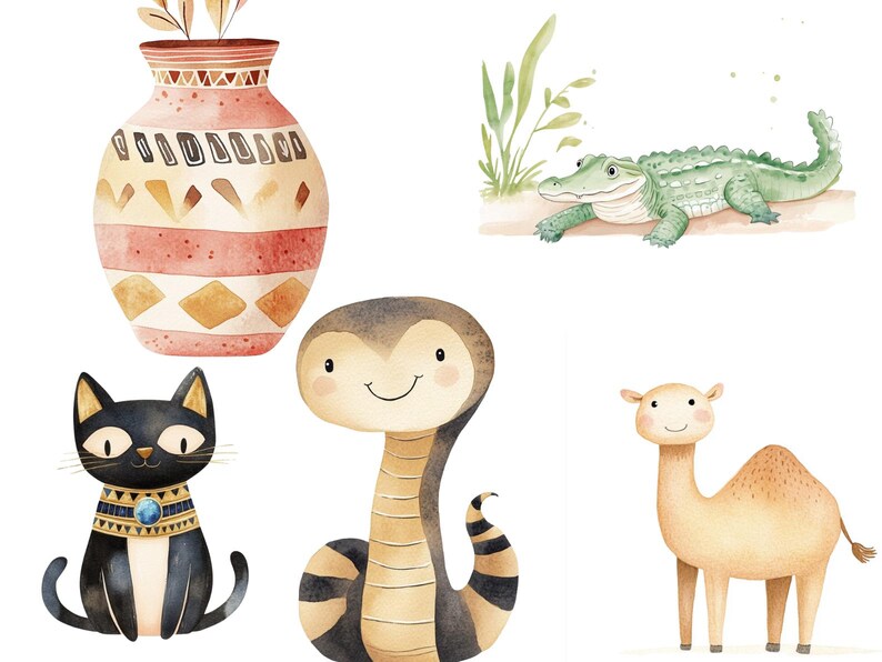 Watercolor Ancient Egypt Clipart Bundle - 503 Cute Egyptian Pharaohs ...