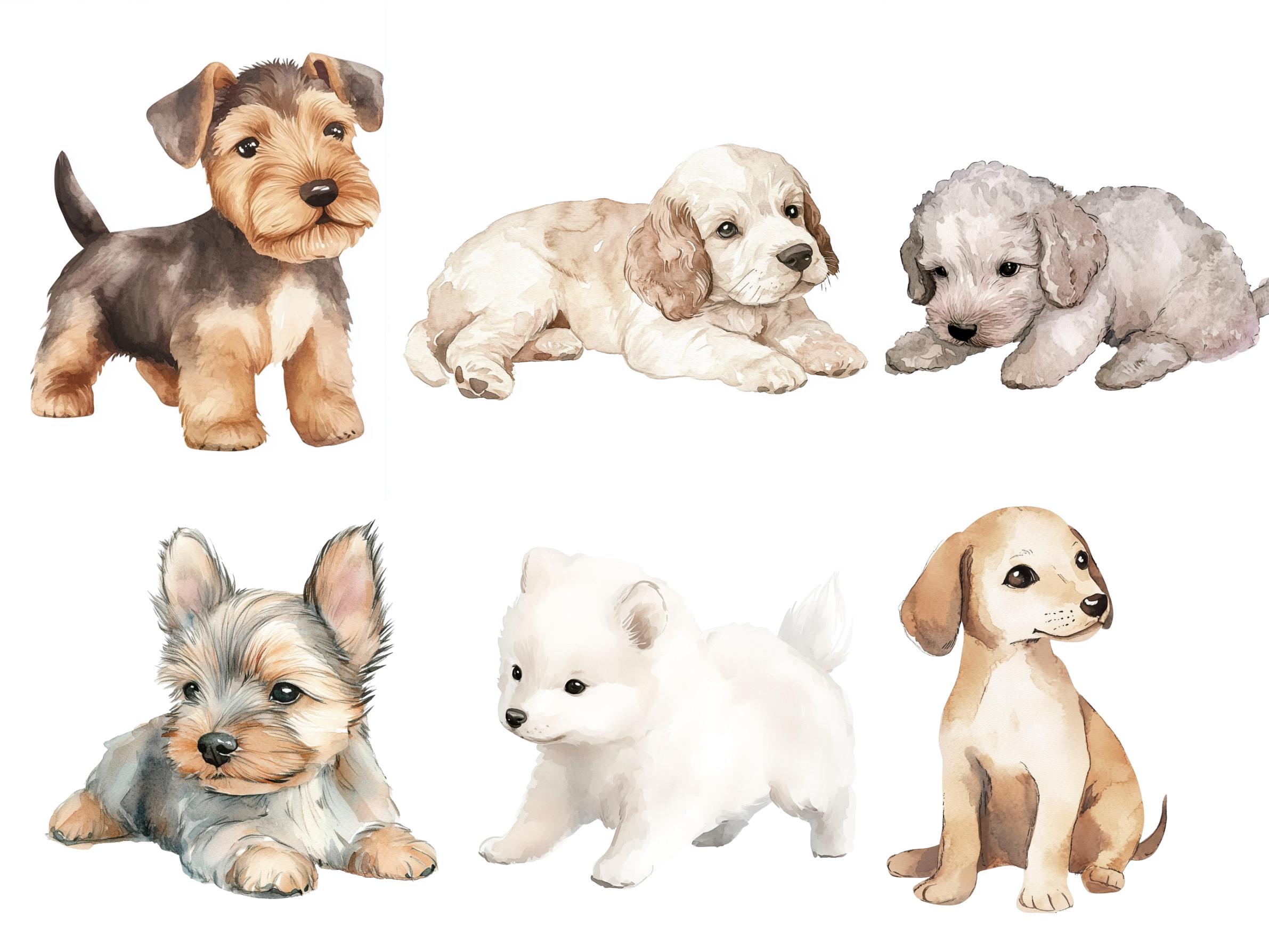 Cute Puppies Clipart Bundle With Adorable Dog Breeds, Hand Drawn Puppy ...