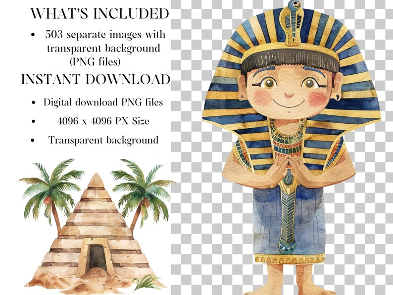 Watercolor Ancient Egypt Clipart Bundle - 503 Cute Egyptian Pharaohs ...